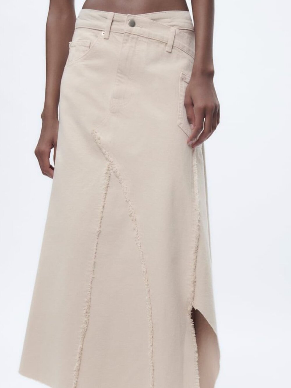 Zara Cream Asymmetrical Denim Skirt